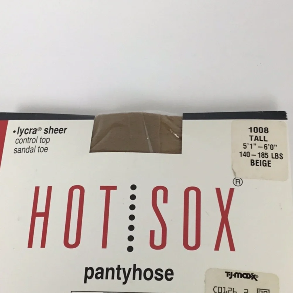 Vintage Hot Sox Sheer Control Top Beige Pantyhose Tall